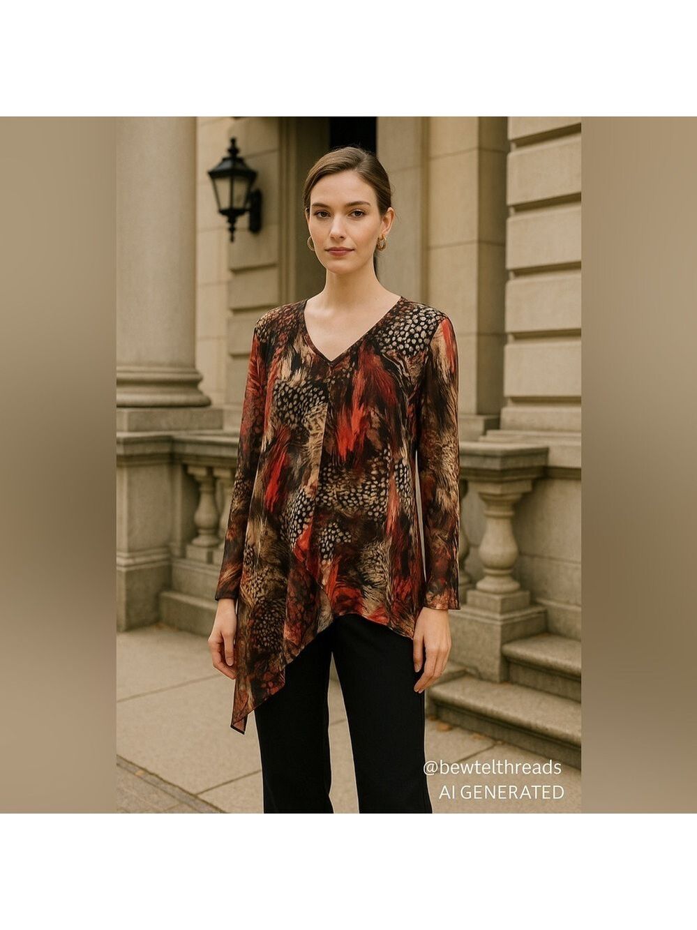 Rodan Multicolour Animal Abstract Asymmetrical Lined Blouse Top M